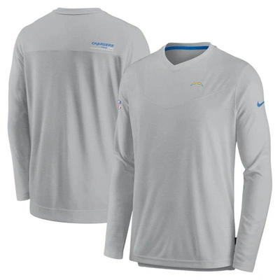 Shop Nike Gray Los Angeles Chargers Sideline Coach Chevron Lock Up Long Sleeve V-neck Performance T-shirt