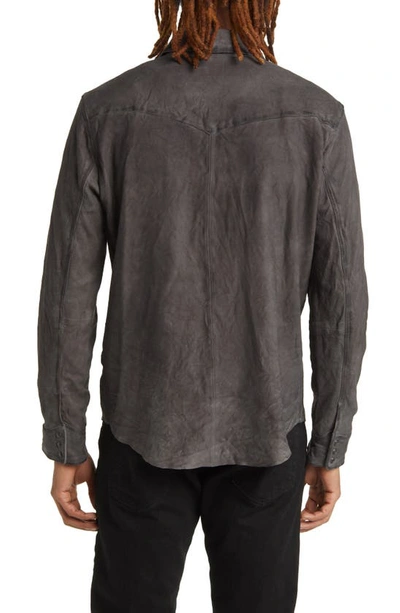 Shop John Varvatos Mason Sheepskin Leather Western Shirt Jacket In Ebony