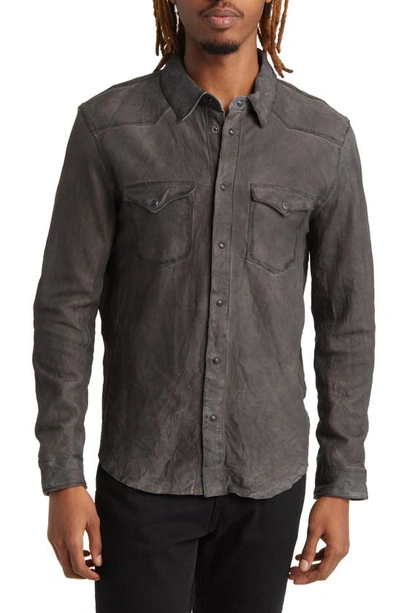 Shop John Varvatos Mason Sheepskin Leather Western Shirt Jacket In Ebony