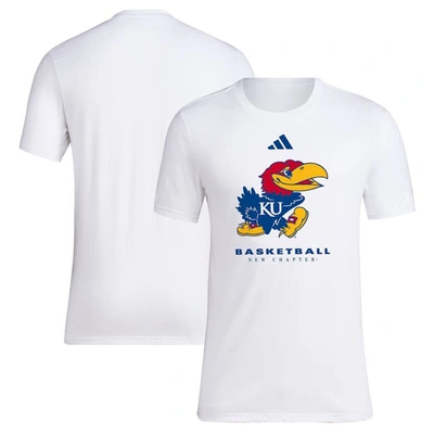 Shop Adidas Originals White Kansas Jayhawks 2023 On Court Bench Fresh T-shirt