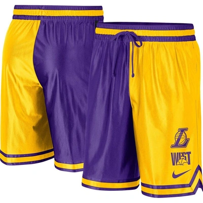 Shop Nike Gold/purple Los Angeles Lakers Courtside Versus Force Split Dna Performance Shorts