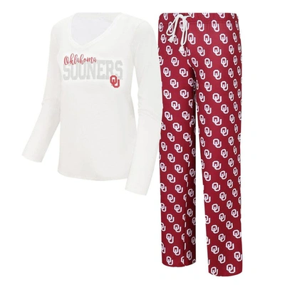 Shop Concepts Sport White/crimson Oklahoma Sooners Long Sleeve V-neck T-shirt & Gauge Pants Sleep Set