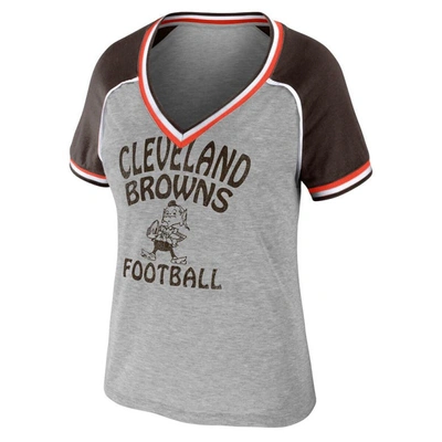 Shop Wear By Erin Andrews Heather Gray Cleveland Browns Cropped Raglan Throwback V-neck T-shirt