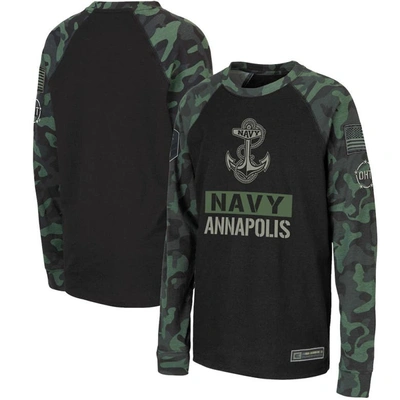 Shop Colosseum Youth  Black/camo Navy Midshipmen Oht Military Appreciation Raglan Long Sleeve T-shirt