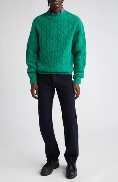 Shop Drake's Shetland Cable Knit Wool Crewneck Sweater In Pixie