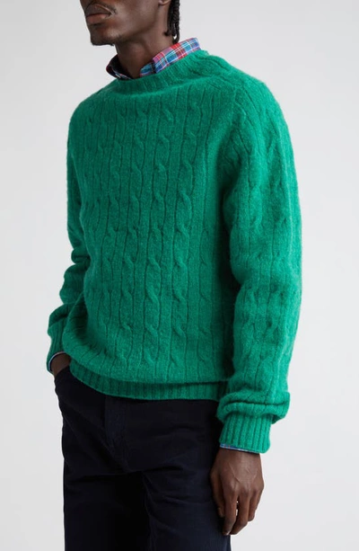 Shop Drake's Shetland Cable Knit Wool Crewneck Sweater In Pixie