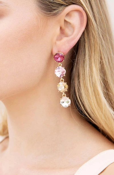 Shop Ettika Four The Money Crystal Drop Earrings In Pink