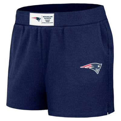 Shop Wear By Erin Andrews Navy New England Patriots Waffle Knit Long Sleeve T-shirt & Shorts Lounge Set