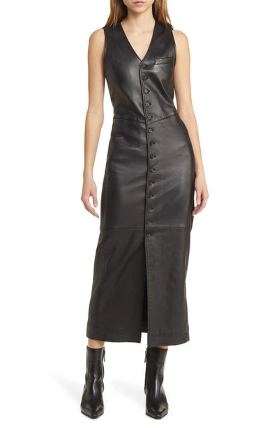 Shop Frame Leather Vest Dress In Black