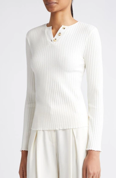 Shop Vince Cotton Blend Rib Henley Sweater In Off White