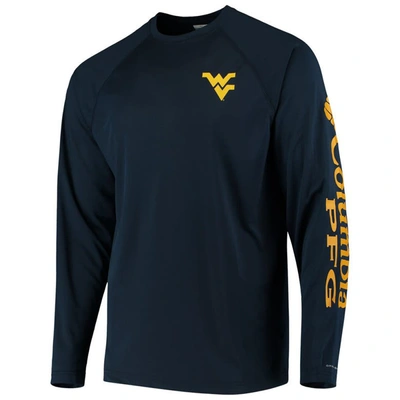 Shop Columbia Navy West Virginia Mountaineers Terminal Tackle Omni-shade Raglan Long Sleeve T-shirt