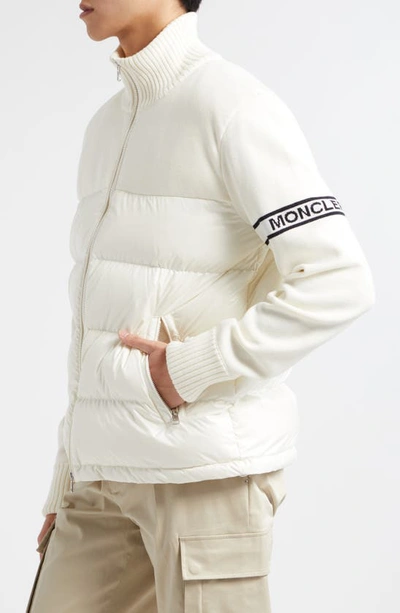 Shop Moncler Wool Blend Puffer Cardigan In White