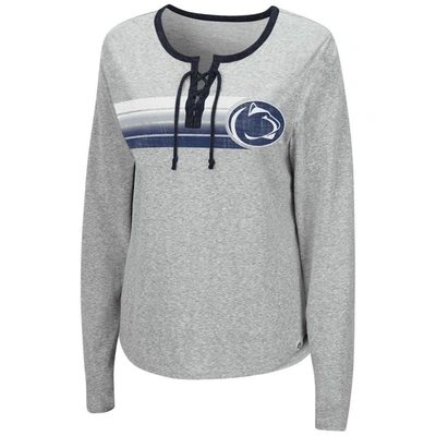Shop Colosseum Heathered Gray Penn State Nittany Lions Sundial Tri-blend Long Sleeve Lace-up T-shirt In Heather Gray
