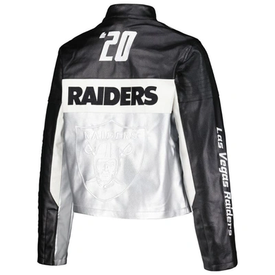 Shop The Wild Collective Black Las Vegas Raiders Faux Leather Full-zip Racing Jacket