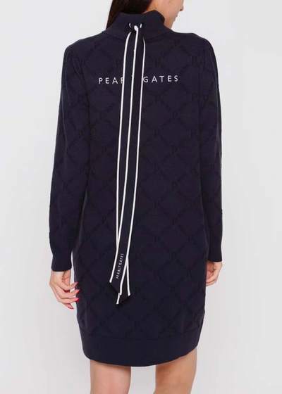Shop Pearly Gates Navy Kanoko Pattern Brushed Stretch Knit Dress In Dark Navy