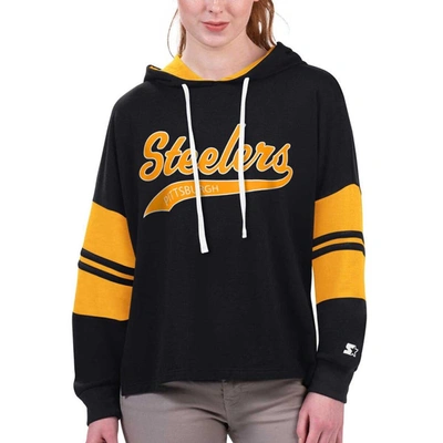 Shop Starter Black Pittsburgh Steelers Bump And Run Long Sleeve Hoodie T-shirt