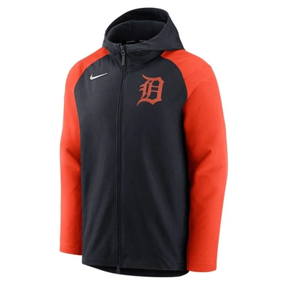 Shop Nike Navy/orange Detroit Tigers Authentic Collection Performance Raglan Full-zip Hoodie