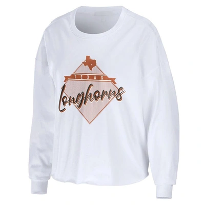Shop Wear By Erin Andrews White Texas Longhorns Diamond Long Sleeve Cropped T-shirt