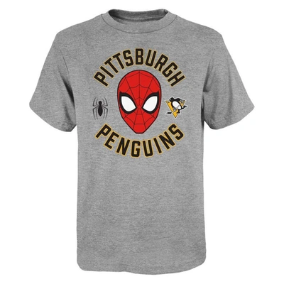 Shop Outerstuff Youth Heather Gray Pittsburgh Penguins Mighty Spidey Marvel T-shirt