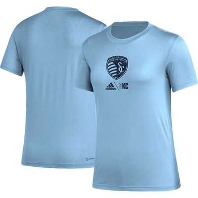 Shop Adidas Originals Adidas Light Blue Sporting Kansas City Aeroready Club Icon T-shirt
