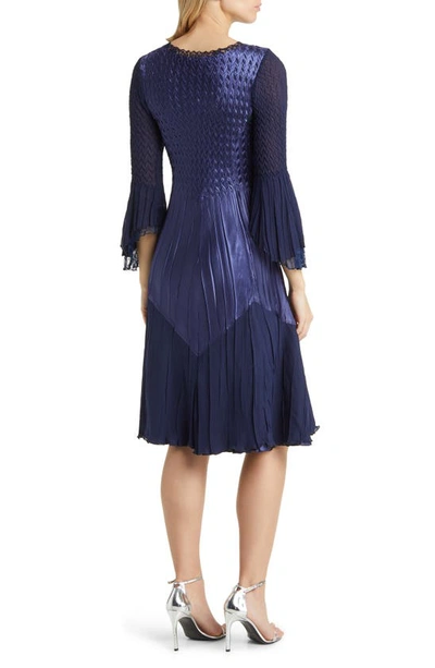 Shop Komarov Amna Bell Sleeve Chiffon & Lace A-line Dress In Midnight Navy