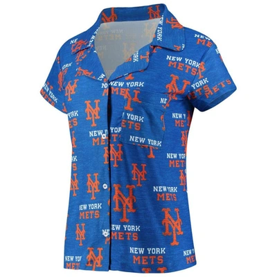 Shop Concepts Sport Royal New York Mets Zest Allover Print Button-up Shirt & Shorts Sleep Set