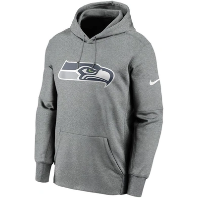 Shop Nike Heathered Charcoal Seattle Seahawks Primary Logo Therma Pullover Hoodie In Heather Charcoal
