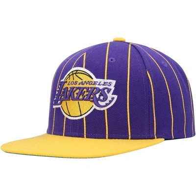 Shop Mitchell & Ness Purple/gold Los Angeles Lakers Hardwood Classics Pinstripe Snapback Hat