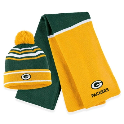 Shop Wear By Erin Andrews Green Green Bay Packers Colorblock Cuffed Knit Hat With Pom And Scarf Set