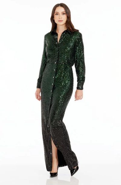 Shop Dress The Population Connie Sequin Long Sleeve Shirtdress In Pine Multi