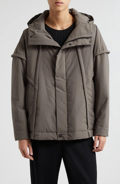 Shop Issey Miyake Homme Plissé  Frame Hooded Coat In 14-charcoal