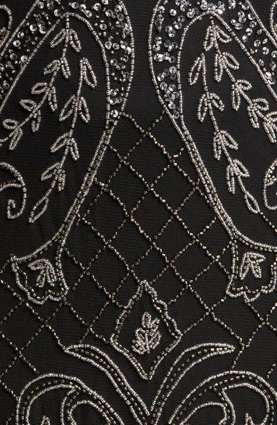 Shop Pisarro Nights Embellished Sheer Long Sleeve Gown In Black/ Silver