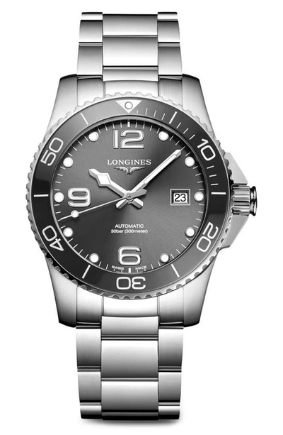 Shop Longines Hydroconquest Automatic Bracelet Watch, 41mm In Silver/ Grey
