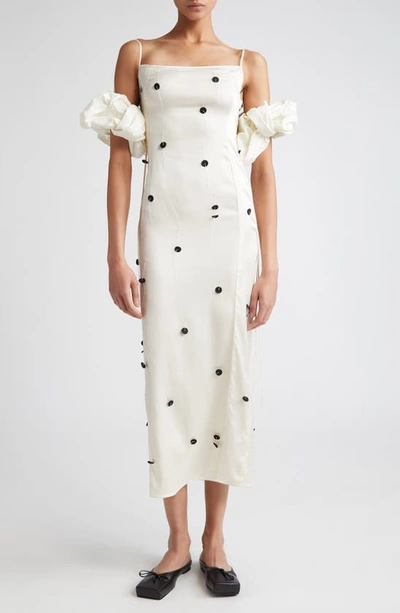 Jacquemus Beloved Off-shoulder Midi Dress With Button Embellishments In White