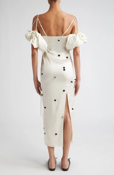 Shop Jacquemus Le Robe Chouchou Embroidered Polka Dot Dress With Detachable Sleeves In Off-white/ Black Dots Em