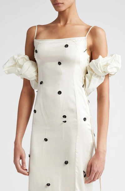 Shop Jacquemus Le Robe Chouchou Embroidered Polka Dot Dress With Detachable Sleeves In Off-white/ Black Dots Em