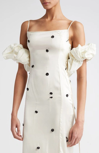 Jacquemus Beloved Off-shoulder Midi Dress With Button Embellishments In White