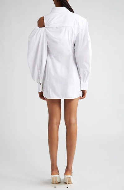 Shop Jacquemus The Galliga Asymmetric Zip Front Long Sleeve Shirtdress In White