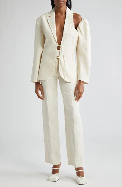 Shop Jacquemus The Galliga Cutout Linen Blend Jacket In Off-white