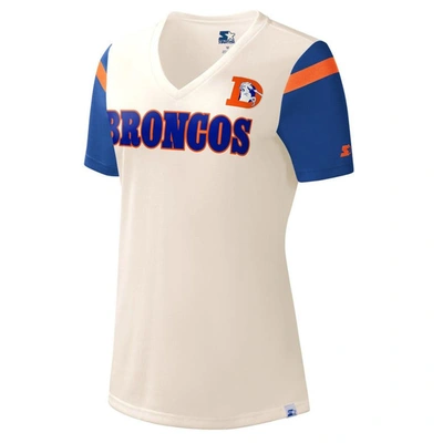 Shop Starter White Denver Broncos Kick Start V-neck T-shirt In Cream