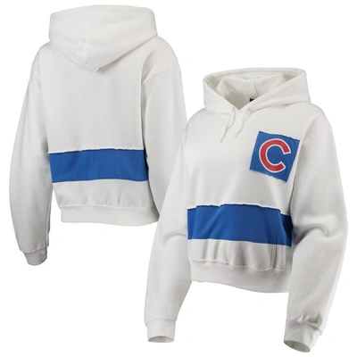 Shop Refried Apparel White/royal Chicago Cubs Cropped Pullover Hoodie