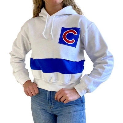 Shop Refried Apparel White/royal Chicago Cubs Cropped Pullover Hoodie