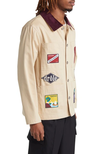 Shop Drôle De Monsieur Voyage Logo Patch Jacket In Beige