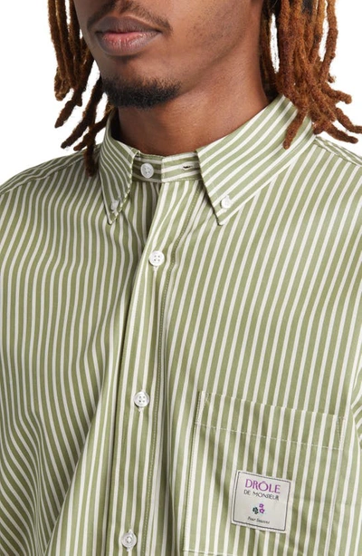 Shop Drôle De Monsieur Raye Stripe Button-down Shirt In Kaki