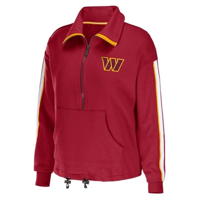 Shop Wear By Erin Andrews Burgundy Washington Commanders Logo Stripe Half-zip Top