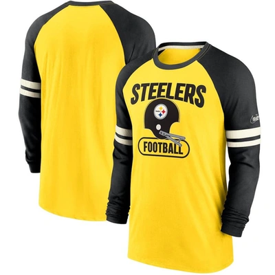 Shop Nike Gold/black Pittsburgh Steelers Throwback Raglan Long Sleeve T-shirt