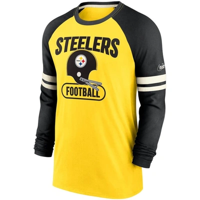 Shop Nike Gold/black Pittsburgh Steelers Throwback Raglan Long Sleeve T-shirt