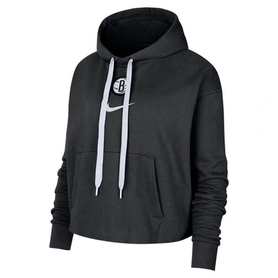 Shop Nike Black Brooklyn Nets Courtside Cropped Pullover Hoodie