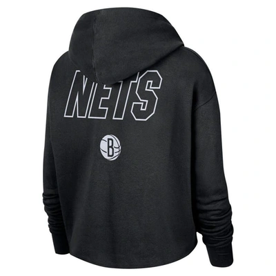 Shop Nike Black Brooklyn Nets Courtside Cropped Pullover Hoodie