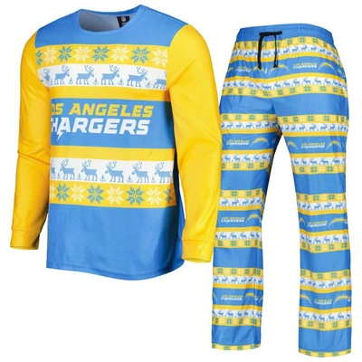 Shop Foco Powder Blue Los Angeles Chargers Team Ugly Pajama Set